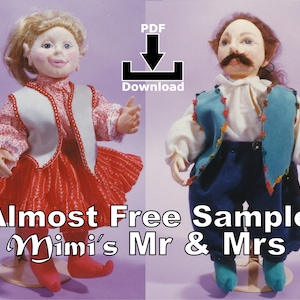 Almost Free Sample - Mimi&#39;s Mr & Mrs - Precision Cloth Doll Pattern - PDF Download