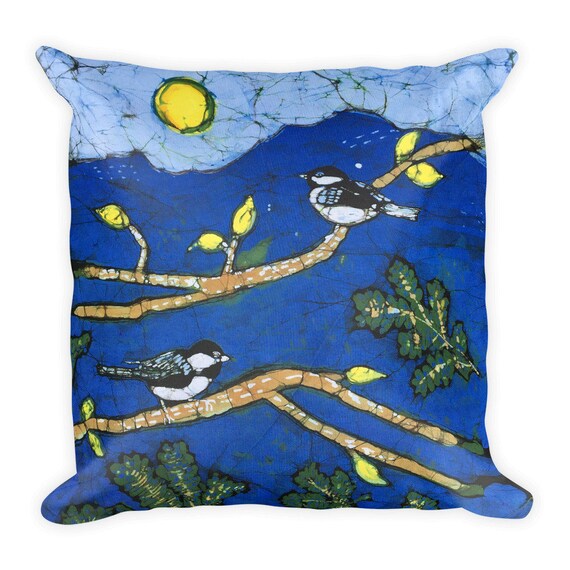 Chickadee Batik Print Decorative Pillows Bird House Outdoor Etsy