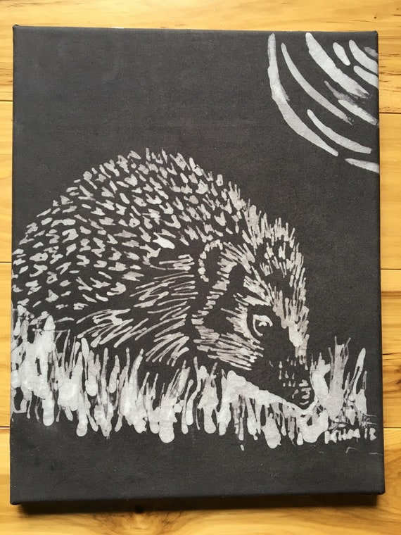 Art De Mur Original Noir Et Blanc Batik Herisson A Textile Etsy