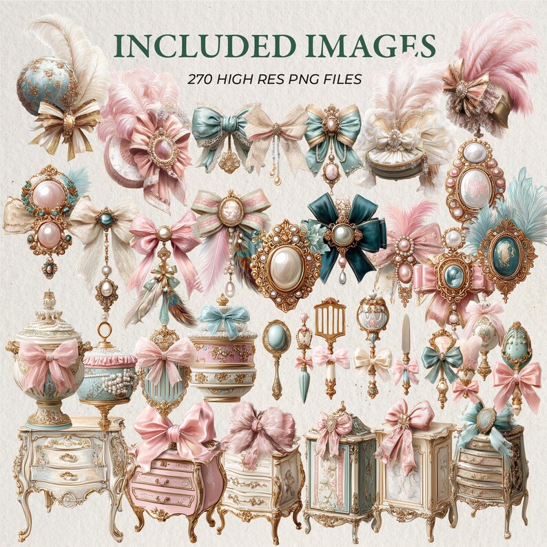 Rococo Clipart Bundle, Pastel Cake Graphics, Marie Antoinette Bow PNG ...