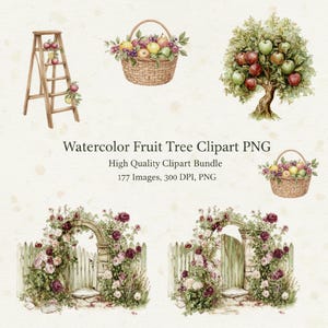 Aquarell Obstbaum Clipart Bundle, Obstgarten PNG (digitaler Download