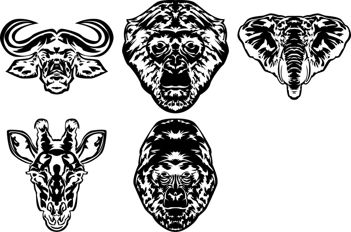 African Wildlife Animal Faces Clip Art/ Stencils Pack 1 Etsy