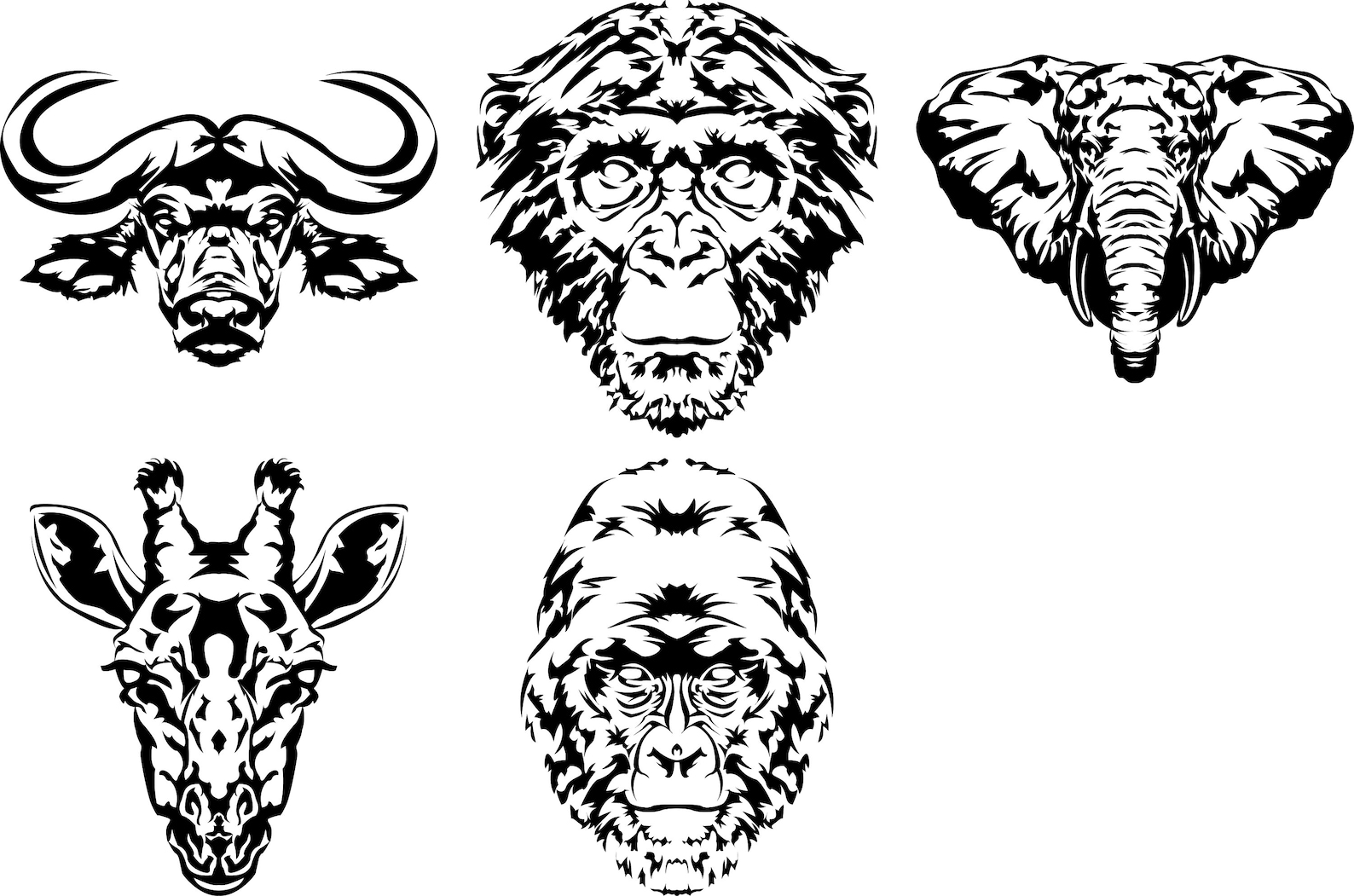 African Wildlife Animal Faces Clip Art/ Stencils Pack 1 Etsy