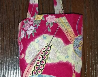Red AsianOriental Patterned Cotton Fabric Bag Dispenser Tidy Multipurpose - Discreet Sanitary Product Holder etc...