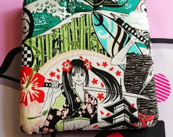 Red AsianOriental Patterned Cotton Fabric Bag Dispenser Tidy Multipurpose - Discreet Sanitary Product Holder etc...