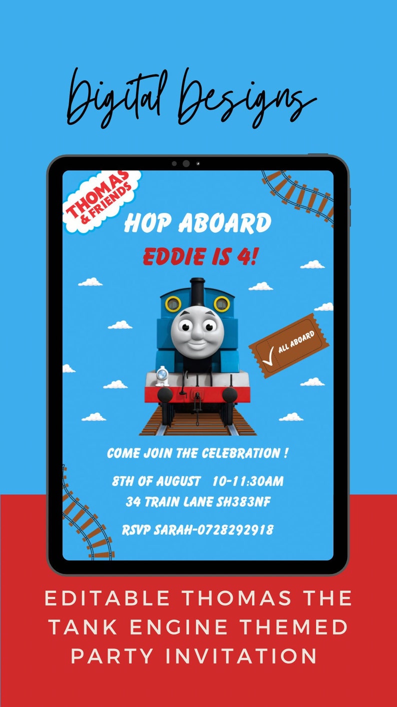 Thomas the Tank Engine Birthday Invitation, Thomas the Tank Engine ...