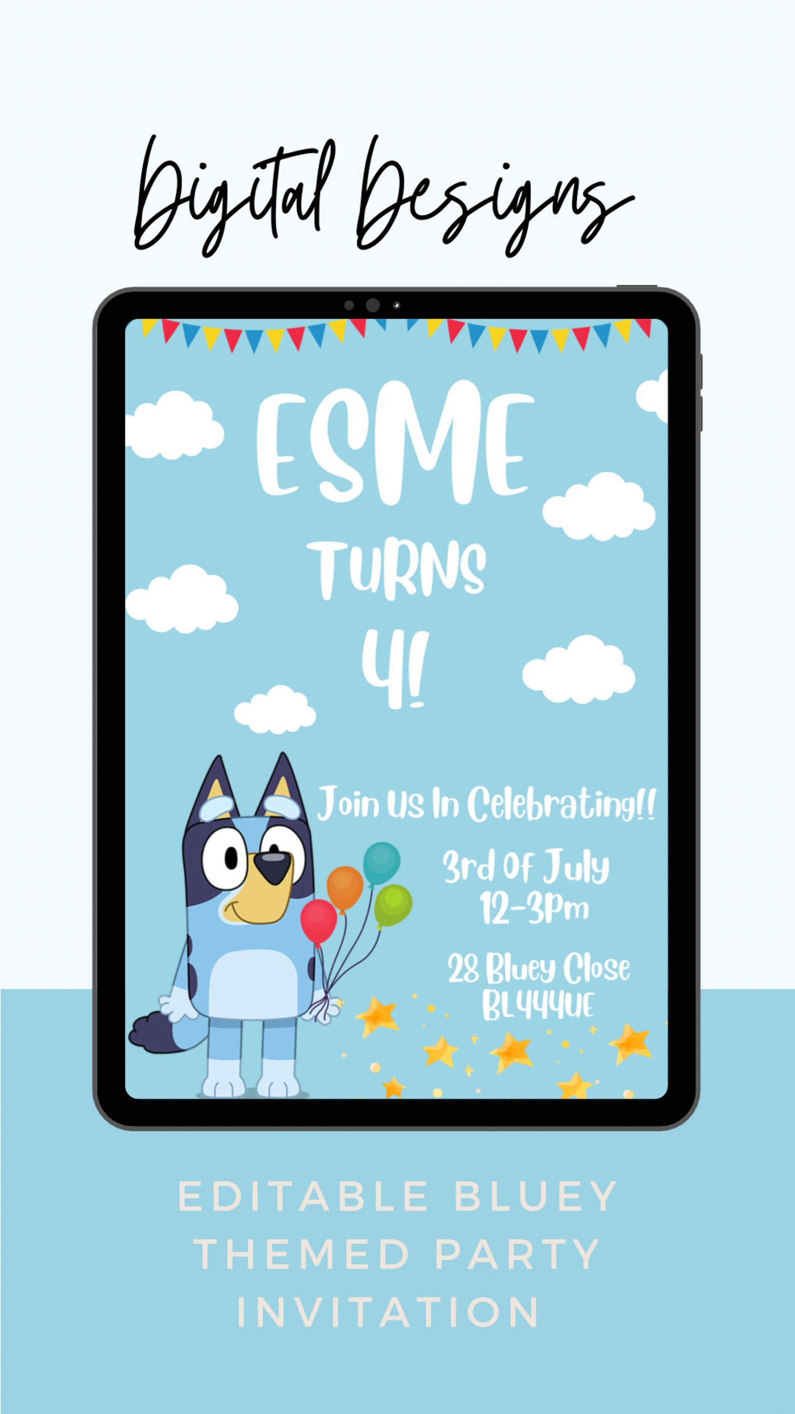 Bluey Birthday Party Invitations, Bluey Themed Birthday Party, Bluey Party, Blue Birthday Party