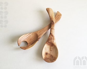 Salatbesteck Holz mit Gabel Löffel Set Holzbesteck Servierbesteck Holz 27cm