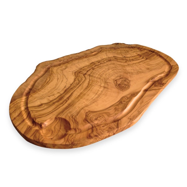 Planche à découper avec rainure, longueur au choix, plat de service, fabriqué à la main en bois d'olivier