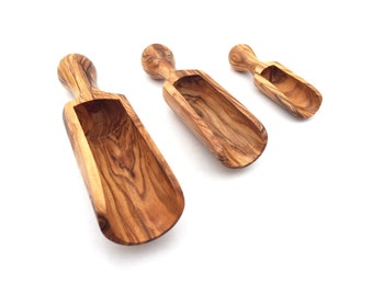 Salt scoop 6/9/12 cm spice scoop wooden scoop wooden shovel handmade from olive wood