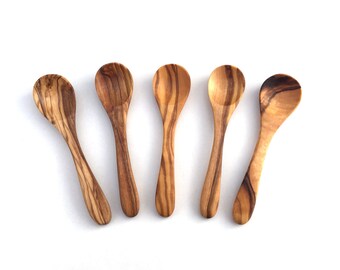 Set of 5 mini spoons, spice spoons, dosing spoons, made of olive wood, handmade