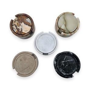 Sous-verres XL avec support, lot de 6 sous-verres en verre, choix de couleur et de matériau, fabriqués à la main en marbre ou en onyx, produit naturel, idée cadeau. image 1