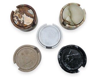 Sous-verres XL avec support, lot de 6 sous-verres en verre, choix de couleur et de matériau, fabriqués à la main en marbre ou en onyx, produit naturel, idée cadeau.