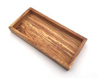 Ablage rechteckig L. 25 cm, Holz Serviertablett, Tablett, Platte, handgefertigt aus Olivenholz, Hochwertig, Geschenk.