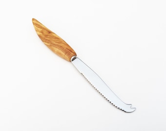 Cuchillo para queso 22 cm, acero inoxidable, cuchillo de madera, elaborado artesanalmente con madera de olivo