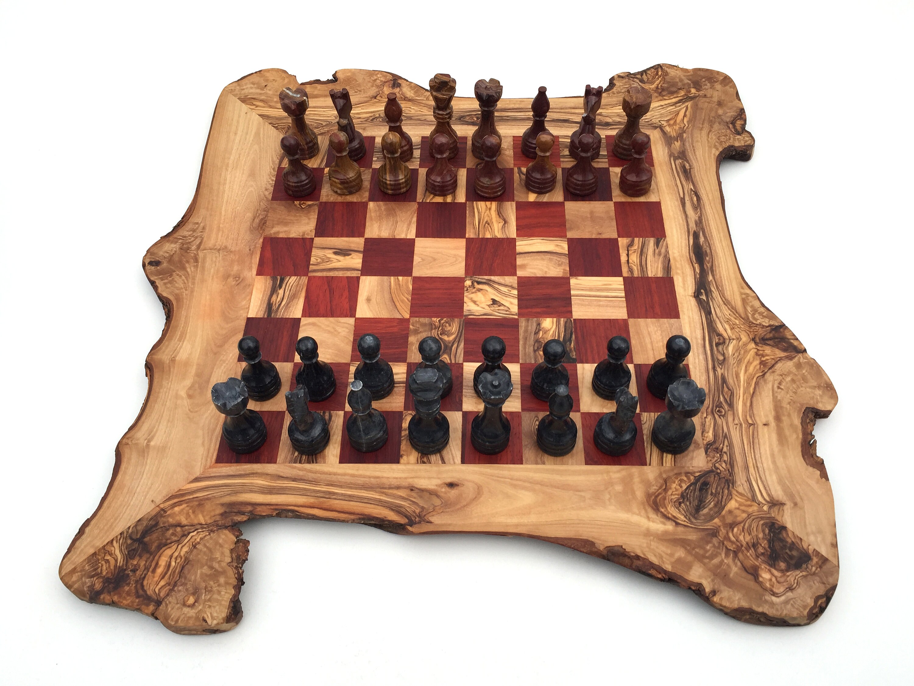 Rustic Olive Wood Chess SOlive Wood Chess Set- Rustic Wooden Chess Board at  BeldiNestet