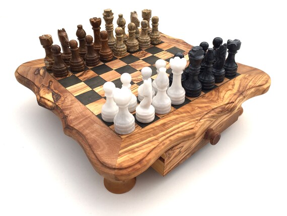 Wooden Chess Board Set - Olive Wood Made in Israel - 7.5