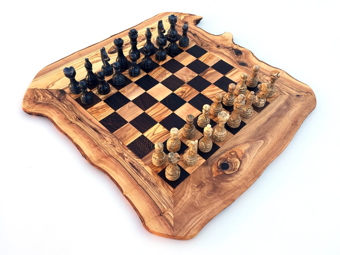 Echiquier : Table jeu d'échecs rustique avec support 60 cm en bois d