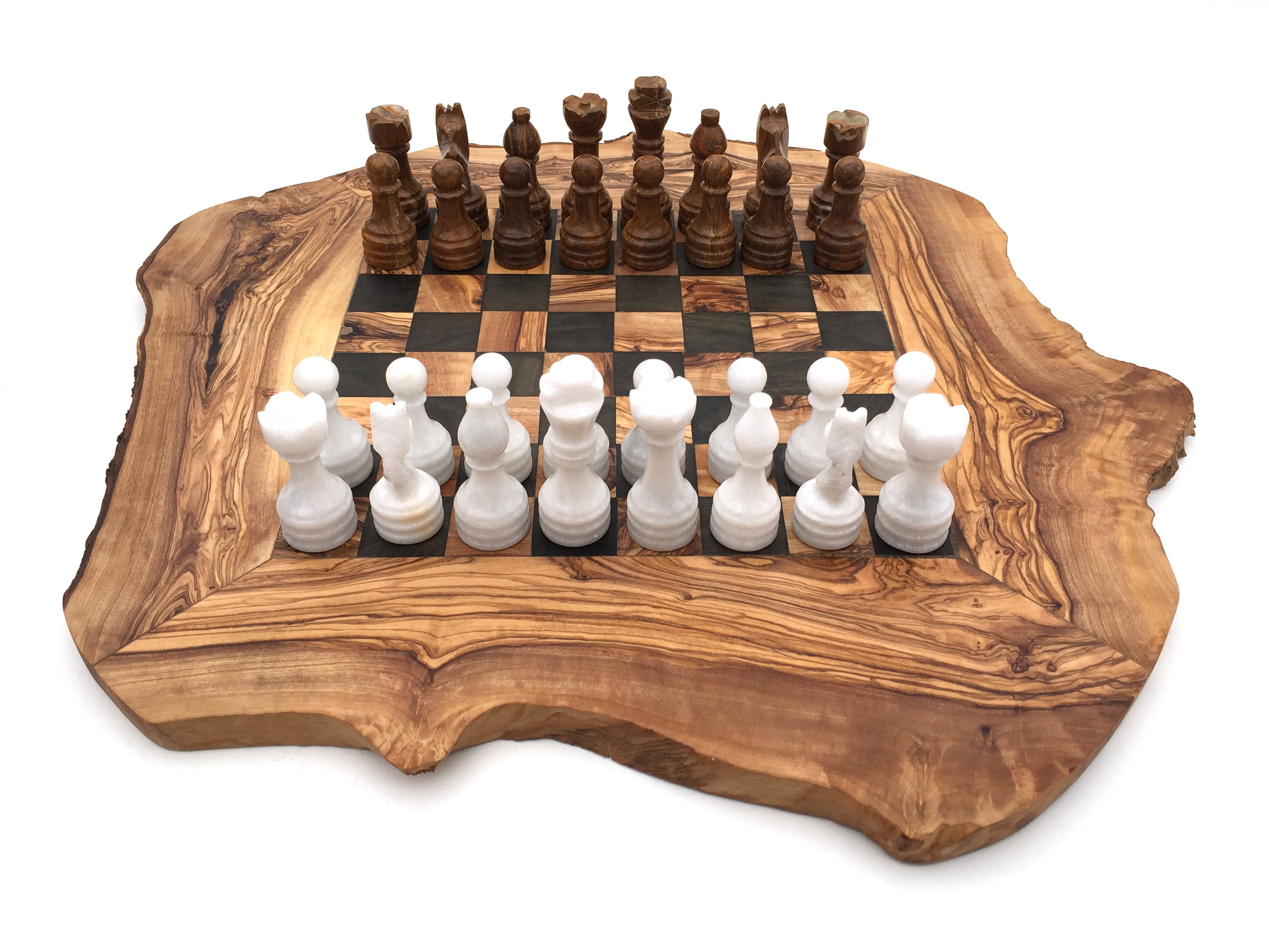 Schachspiel rustikal aus Olivenholz Schachbrett Gr
