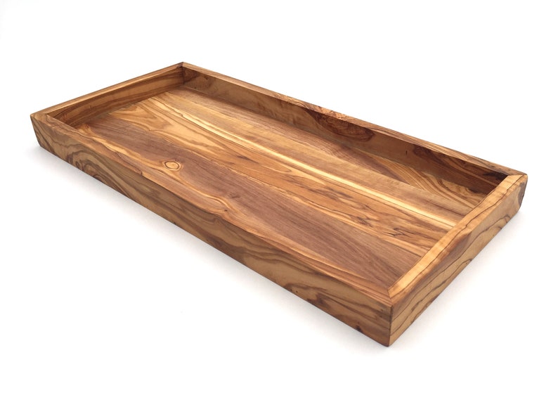 Ablage rechteckig L. 37 cm, Holz Serviertablett, Tablett, Platte, handgefertigt aus Olivenholz, Hochwertig, Geschenk. Bild 2