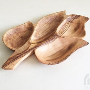 Serving plate 4 compartments in leaf shape, snack plate, nut platter handmade from olive wood image 2