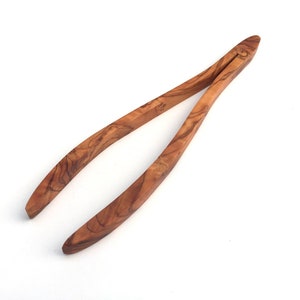 Fine wooden tongs 24 cm, serving tongs, made of olive wood by hand
