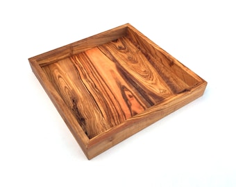 Ablage quadratisch 22 cm Holz Tablett handgefertigt aus Olivenholz