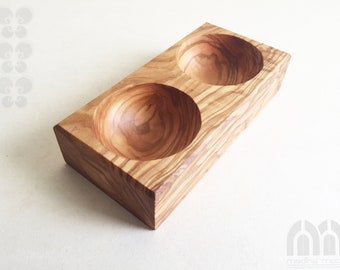 Open can rectangular 2 compartments 14.5 cm, shelf, handmade of olive wood