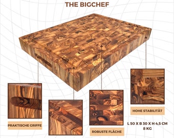 Tagliere The Bigchef mosaicmood rettangolare con scanalatura Lunghezza circa 50 x 30 cm Tagliere Tagliere da portata Fatto a mano in legno d'ulivo Alta qualità