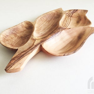 Serving plate 4 compartments in leaf shape, snack plate, nut platter handmade from olive wood image 6