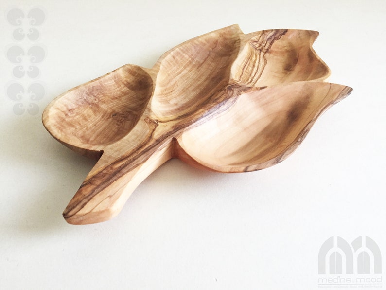 Serving plate 4 compartments in leaf shape, snack plate, nut platter handmade from olive wood image 6