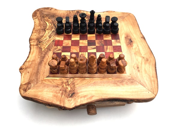 Schachfiguren Olivenholz Handarbeit Schachspiel rustikal Schachtisch Gr.XL inkl 