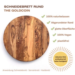 Cutting board The Goldcoin round Ø 20/22/25/30/33/35/40 cm Serving plate handmade from olive wood High quality