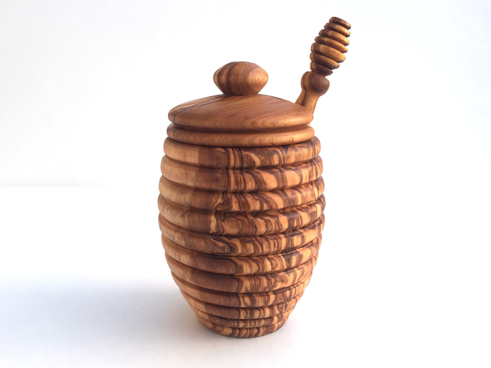 Honey Pot With Honey Spoon Honey Can Handmade From Olive Wood Etsy