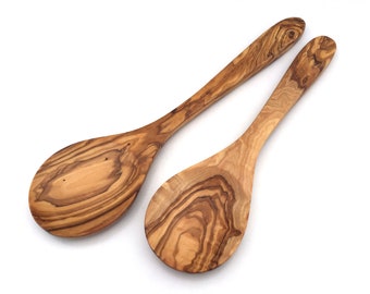 Cucchiaio da cucina XL lunghezza 30/35 cm selezionabile, extra largo, cucchiaio, aiutante da cucina realizzato a mano in legno d'ulivo