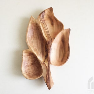 Serving plate 4 compartments in leaf shape, snack plate, nut platter handmade from olive wood image 5