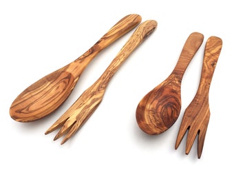 Set of 2 salad cutlery Paris length selectable, salad spoons, handcrafted from olive wood