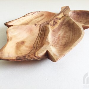 Serving plate 4 compartments in leaf shape, snack plate, nut platter handmade from olive wood image 7