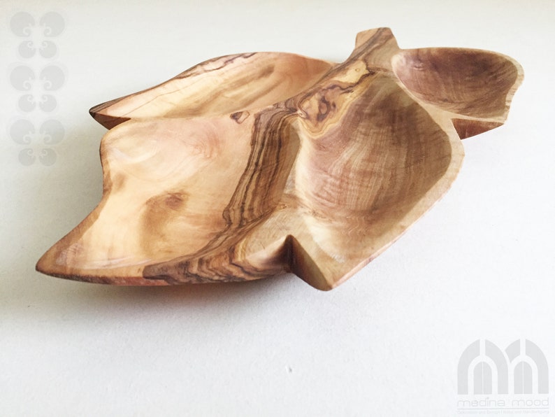 Serving plate 4 compartments in leaf shape, snack plate, nut platter handmade from olive wood image 7