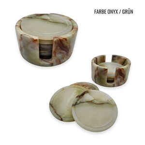 Sous-verres XL avec support, lot de 6 sous-verres en verre, choix de couleur et de matériau, fabriqués à la main en marbre ou en onyx, produit naturel, idée cadeau. Onyx Grün