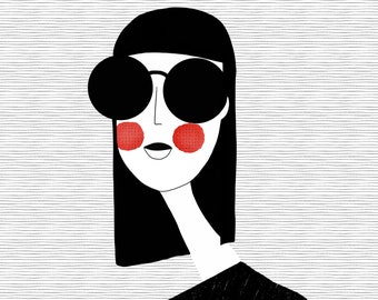 Long neck girl with sunglasses- wall art print
