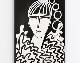 Black and white girl in ruffles  -wall art print by monneeshka
