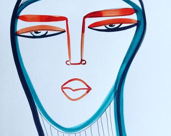 Girl with orange brows -original artwork on A4 paper by monneeshka