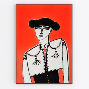 Spanish Matador on red - original artwork and prints  by monneeshka