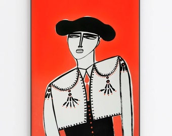 Spanish Matador on red - original artwork and prints  by monneeshka