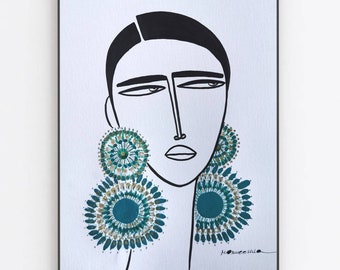 Girl with oversized earrings original artwork by monneeshka