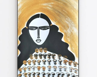 Long hair girl on ochre- original artwork and prints  by monneeshka