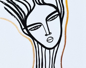 Girl on white-Limited edition giclee print hand finished with liquid gold by monneeshka