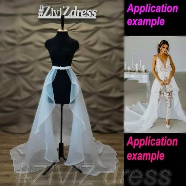 Organza Bridal skirt to trousers, skirt to lace pants, Organza bridal detachable train, Detachable train, Black organza skirt, Organza skirt