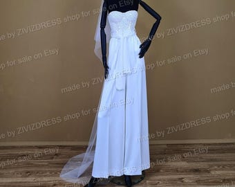 Bridal Satin Palazzo Pants: Women&#39;s Wedding Trousers with Pockets